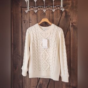 NWT Max Mara Onde Embellished Cable Stitch Wool & Cashmere Sweater — Size L
